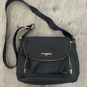 Karl Lagerfeld Paris Cara Black Crossbody Bag with Gold Accents